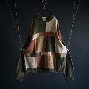 over silhouette panel art design cotton knit sweater