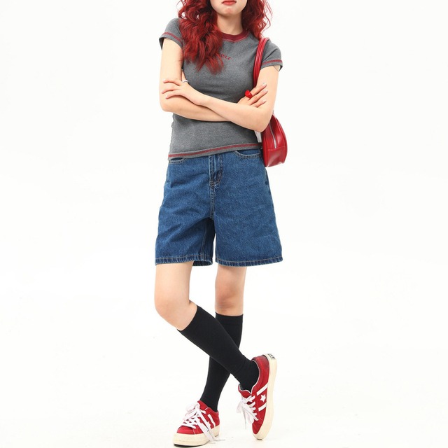 contrast color slim short sleeve tee　コントラストカラースリム半袖ティー　J1958