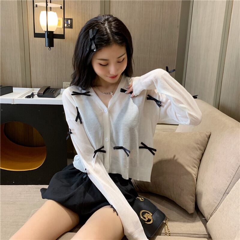 2020年秋冬新作ネットレッドボウ日焼け止めスモールカーディガン薄手ホワイトルーズコート長袖セーターレディース YY-ファッション25441823821