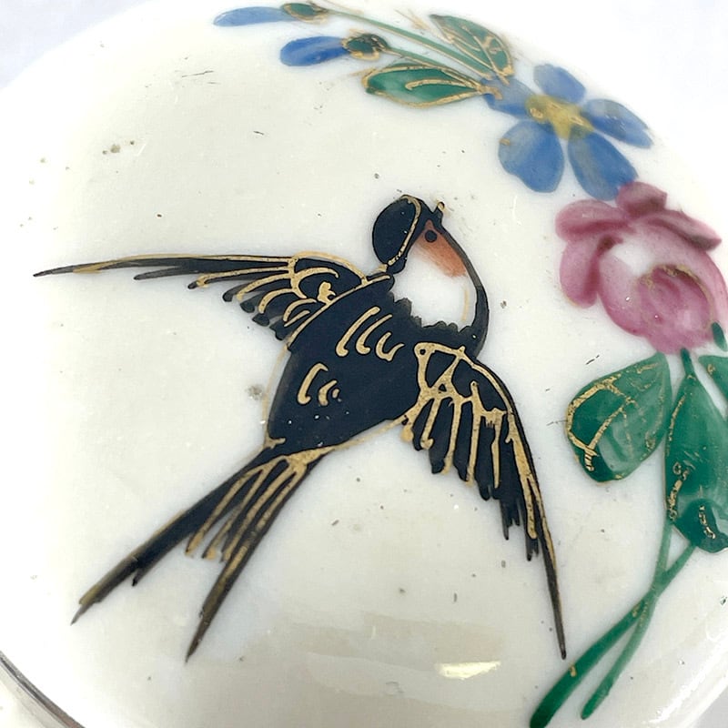 陶器小物入れ 手描き 燕 野鳥 リモージュ 丸型 19ota45 | soracoya
