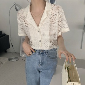 透かし彫りレースシャツ A0849