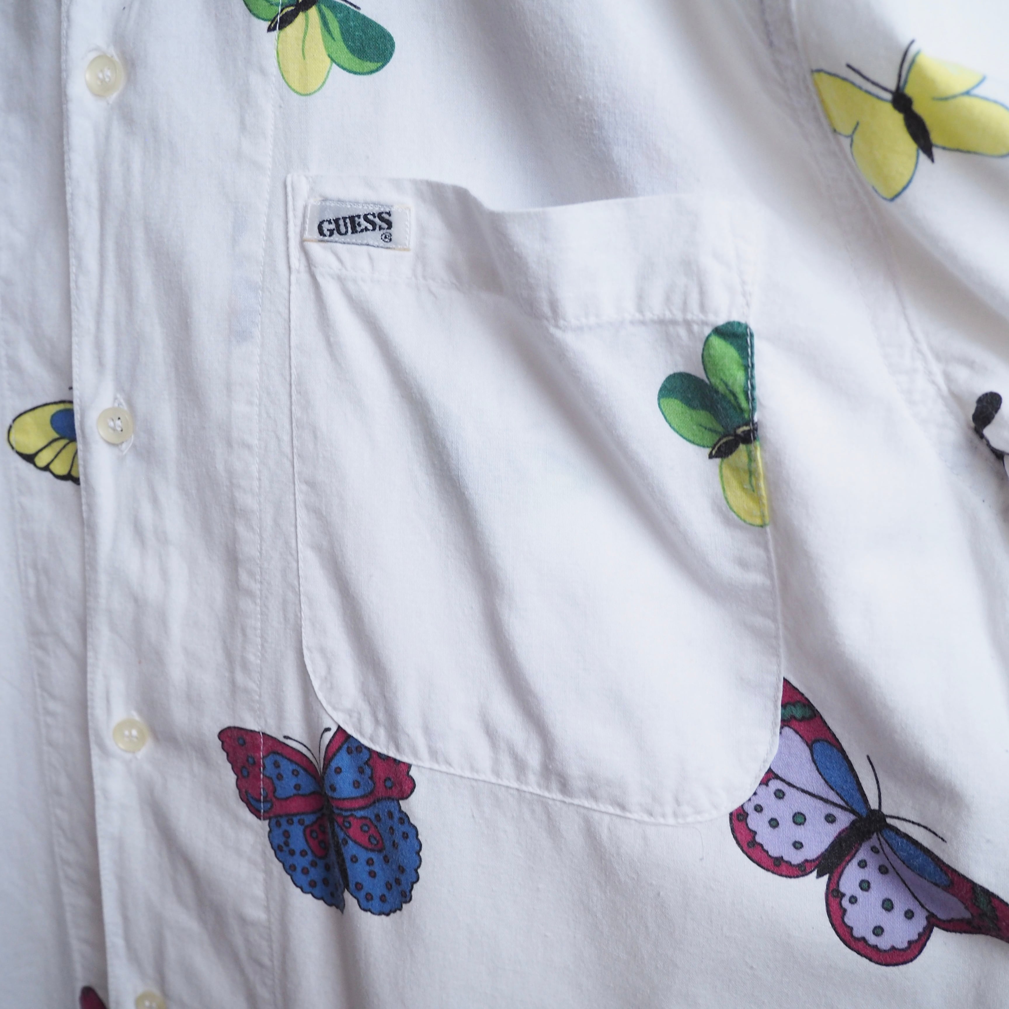 1990s ” Georges Marciano for GUESS ” Butterfly printed cotton SS shirt (made in Usa)
