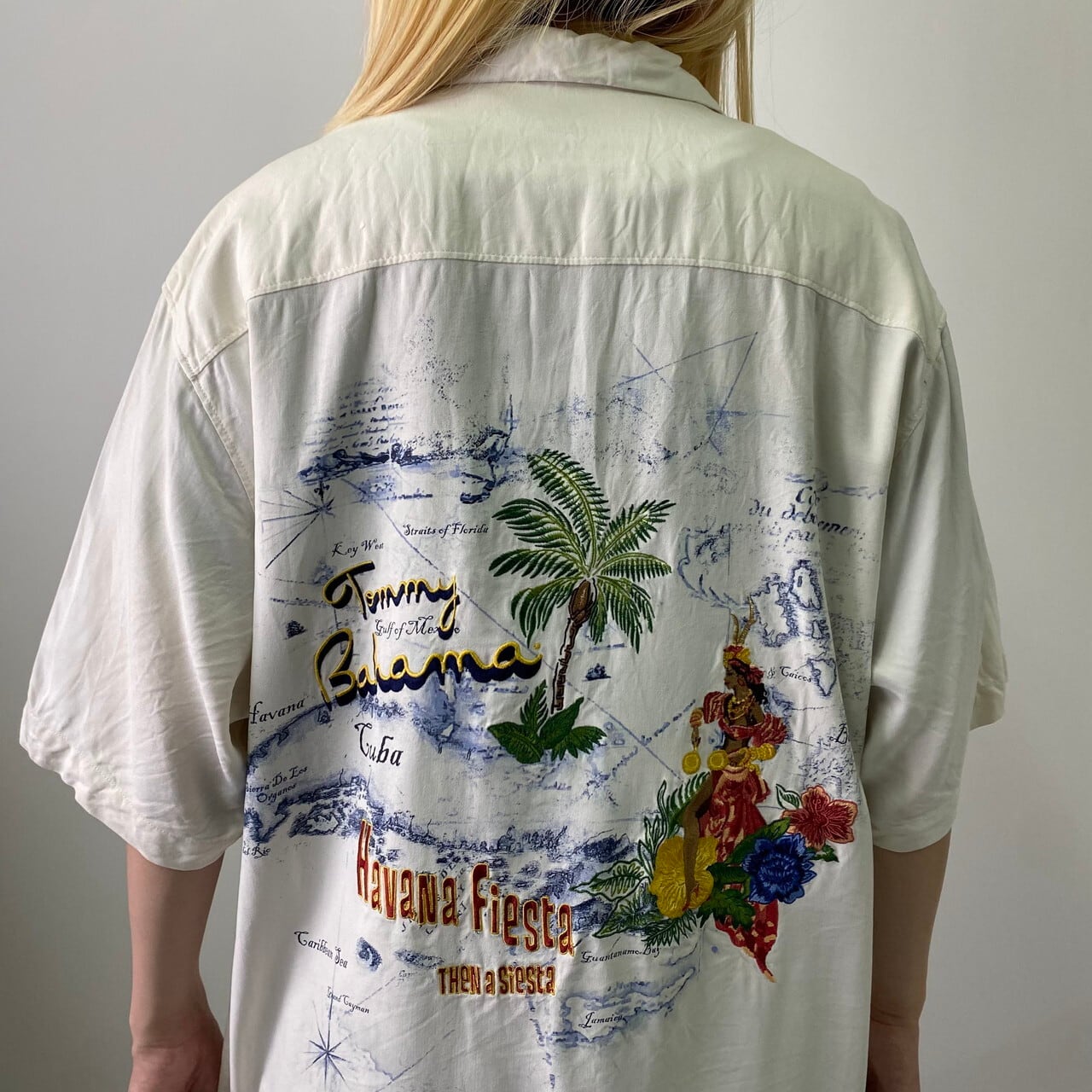 Tommy Bahama トミーバハマ 半袖 シルク バック刺繍 開襟 アロハシャツ 