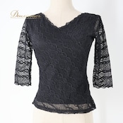 社交ダンス 衣装 トップス ブラウス ブラック系 チャコットロイヤルダンス Chacott ROYAL DANCE レース 七分袖 黒 練習 レッスン 華やか 伸縮 ストレッチ 日本製 上品 かわいい ダンス衣装 イベント ステージ パーティー