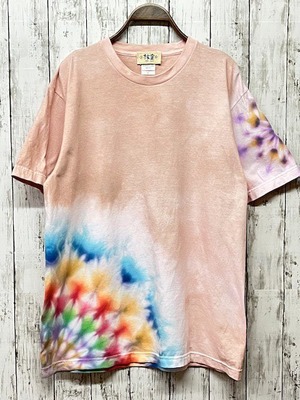 タイダイ染め Tie-dye Tシャツ　XLサイズ　曼荼羅　薄桜色　Hippies Dye HD17-11