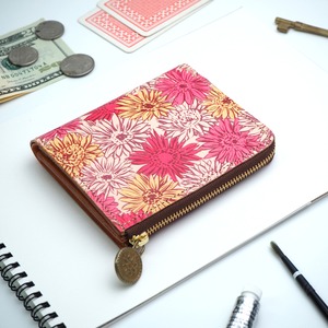 L zipper wallet (gerbera) genuine leather compact floral pattern
