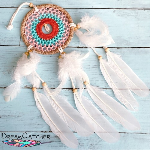 【バリ島直輸入】ネイティブ ドリームキャッチャー S (マルチ×センターシェル）フェザー