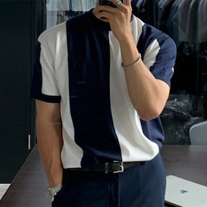 round neck bi-color shirt navy