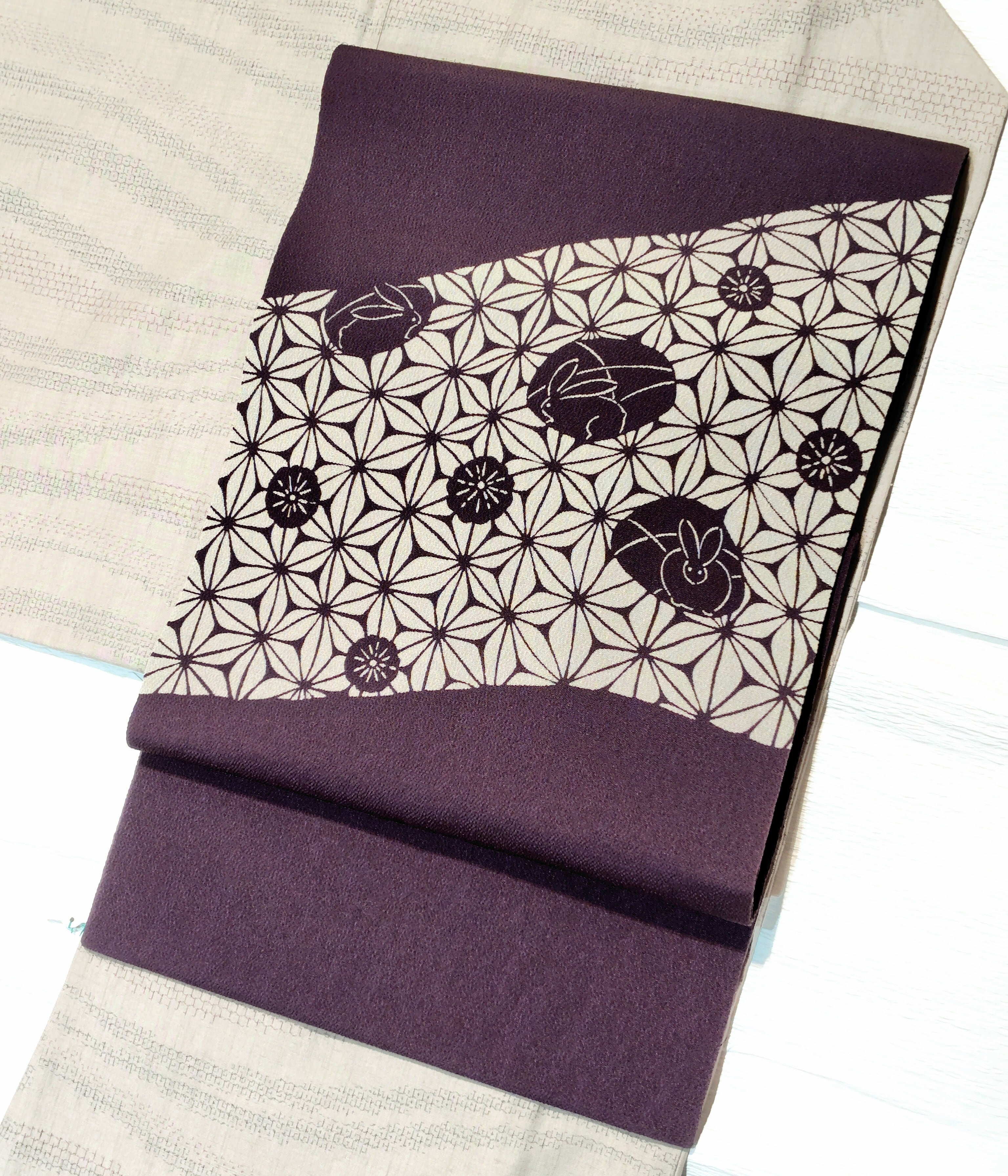 緑色に幾何学柄　すくい織　洒落袋帯 緑色に幾何学柄 すくい織 洒落袋帯 緑色に幾何学柄 すくい織 洒落袋帯