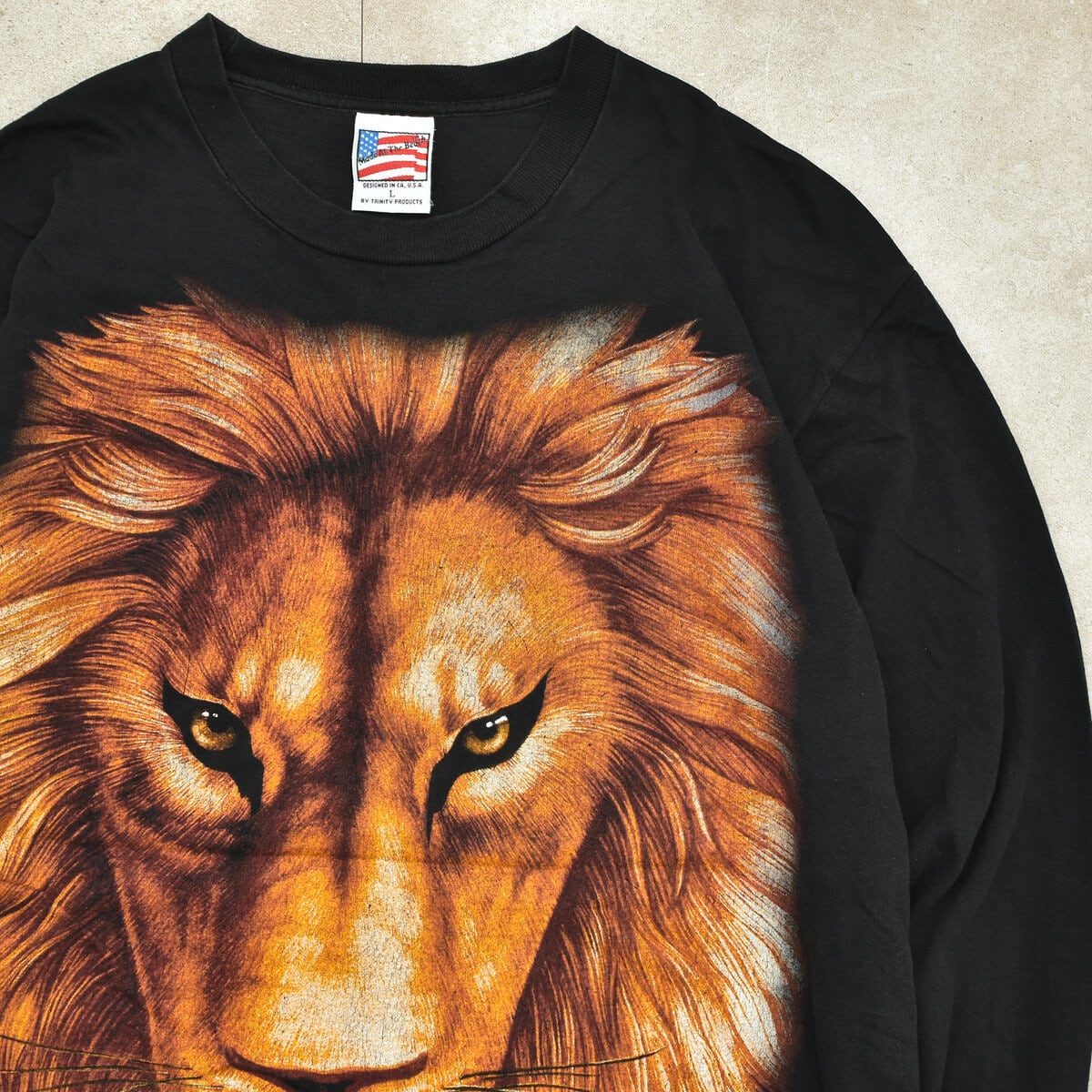 90s TRINTY PRODUCTS LION print L/S T-shirt Made in USA メンズ