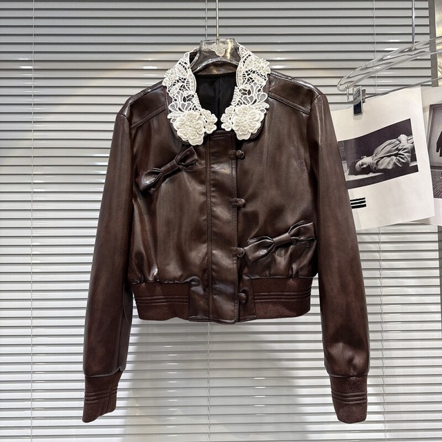Lace collar leather jacket　M4524