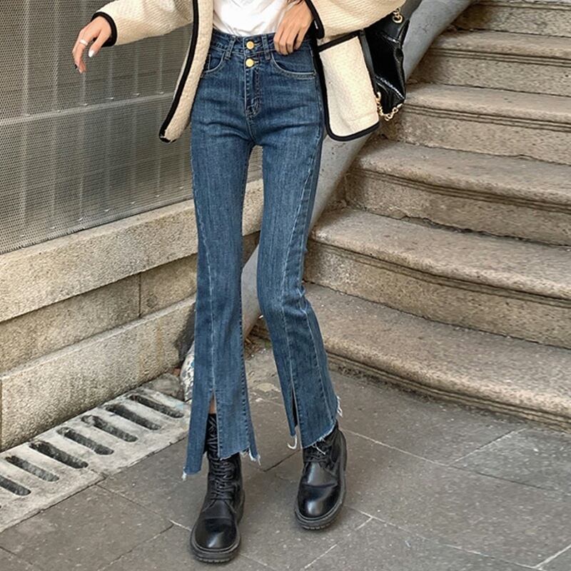 ジーンズ スプリングオータムハイウェストウェストスリムクロップド レッド 春物 秋物 試着室34090231672