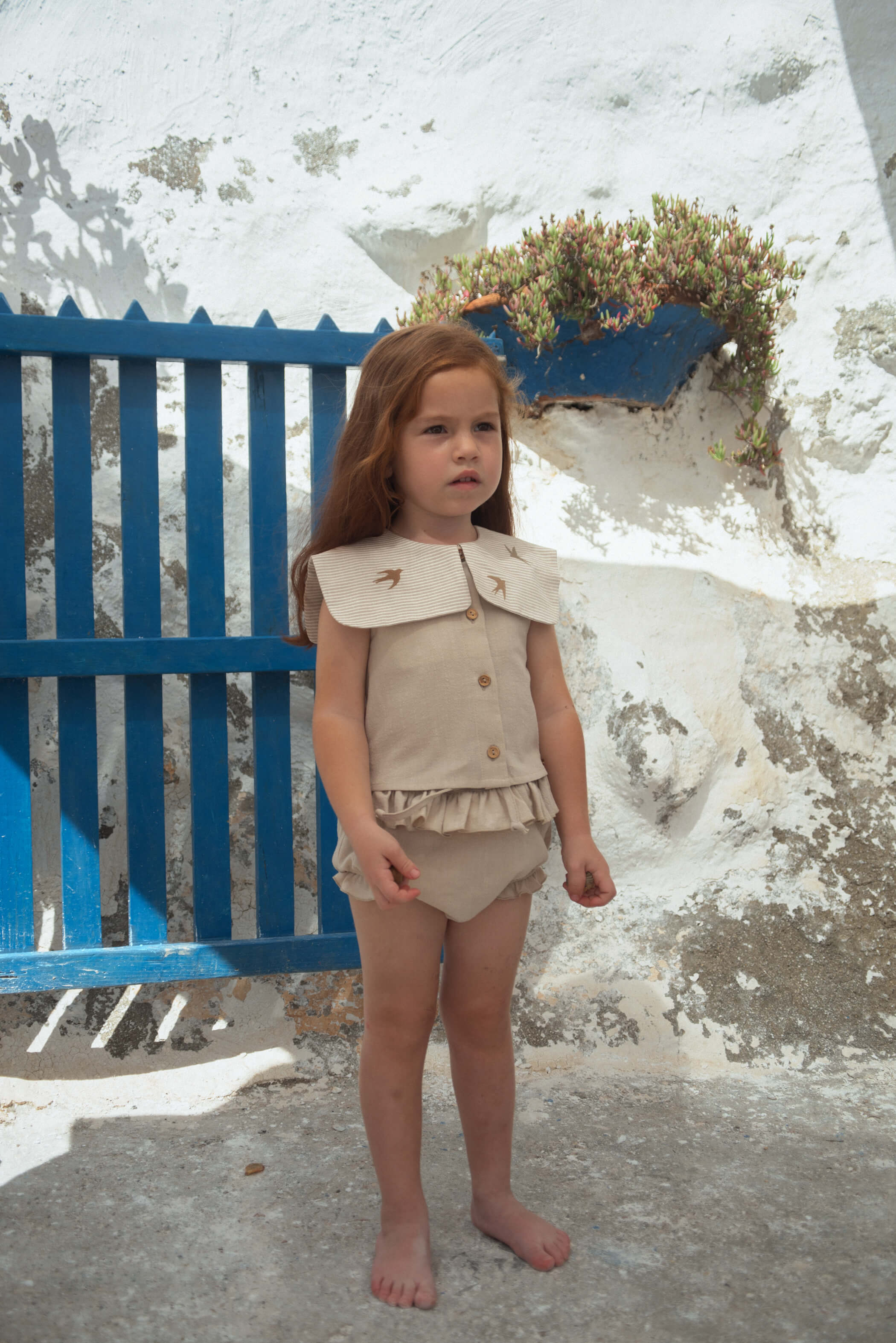 Popelin(ポペリン) / Sand blouse with bib collar / 18-24M・2-3Y・3