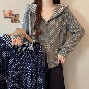 2色/ドットダブルジップフードトップス ・72130 2色/ドットダブルジップフードトップス ・72130