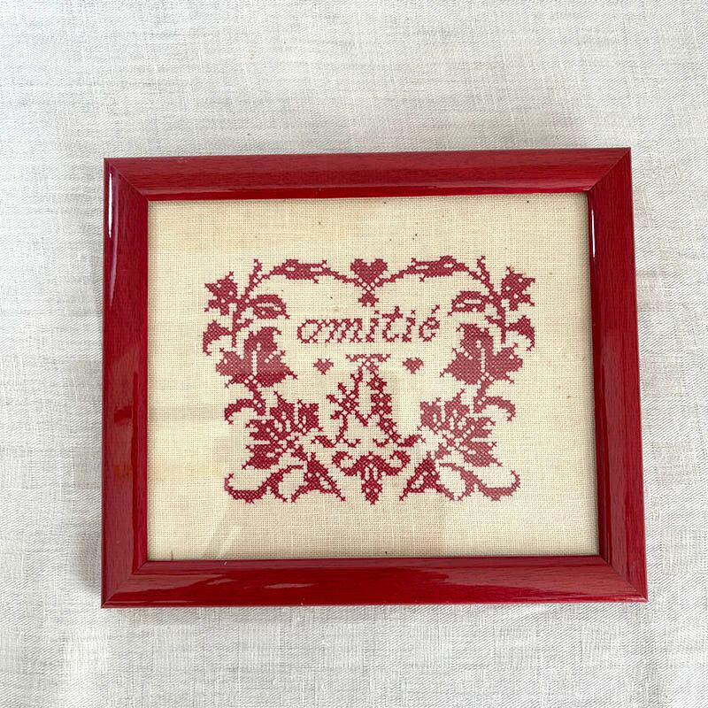 刺繍 クロスステッチ クリスマスのアイコン 赤系（フレーム付き