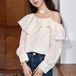 刺繍レースラッフルフリルワンショルトップス ・74950