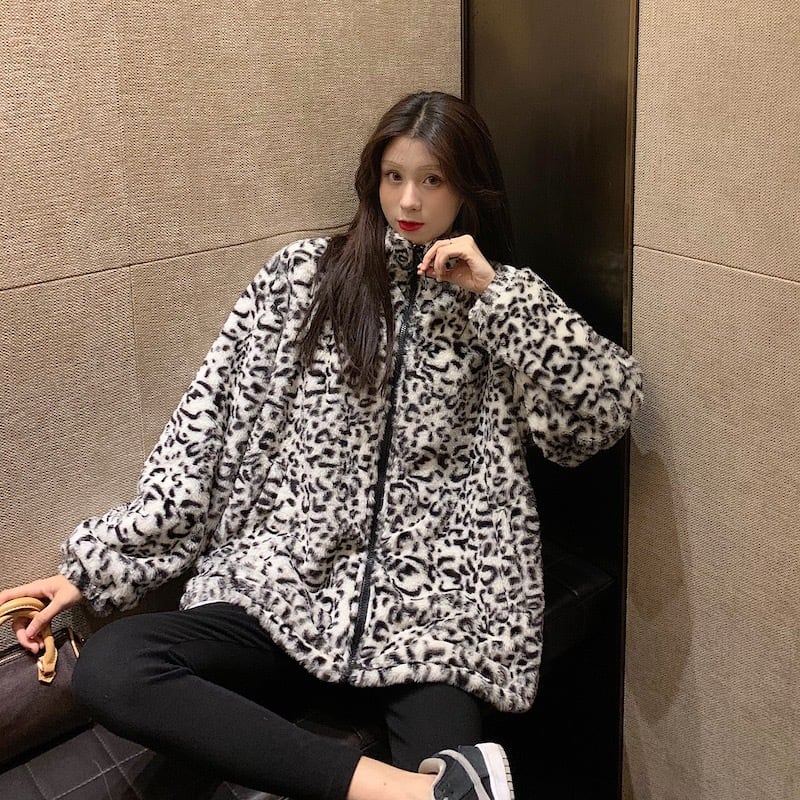 ジャケット オータムウィンタースタンダードルーズレオパードプリント柄ベルベットトップス レトロ ストリート 秋物 冬物 1号婦人77132421124