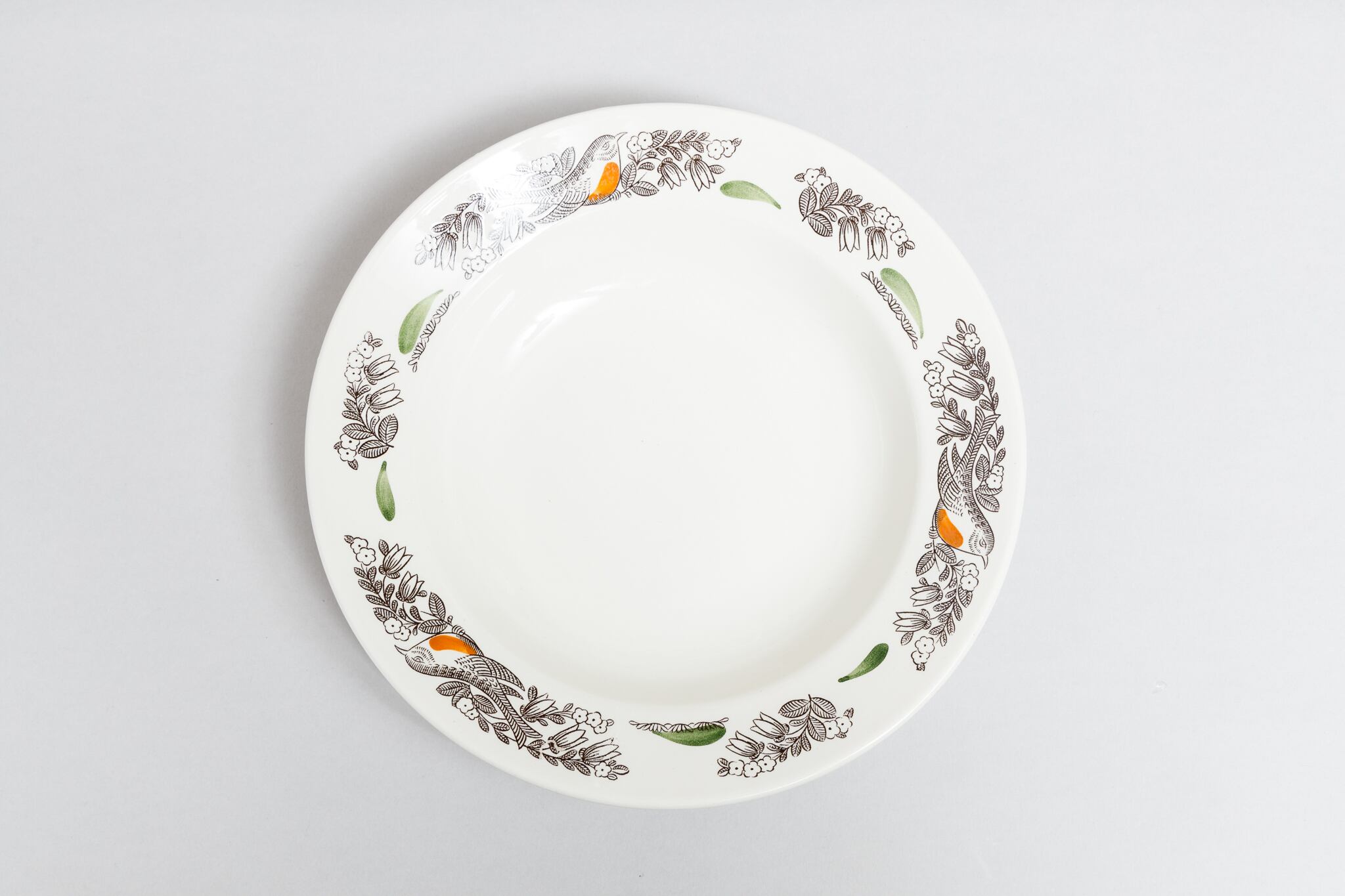 ヴィンテージ小鳥柄 大きめスープ皿 コナコヴァ陶器工場 旧ソ連 0284