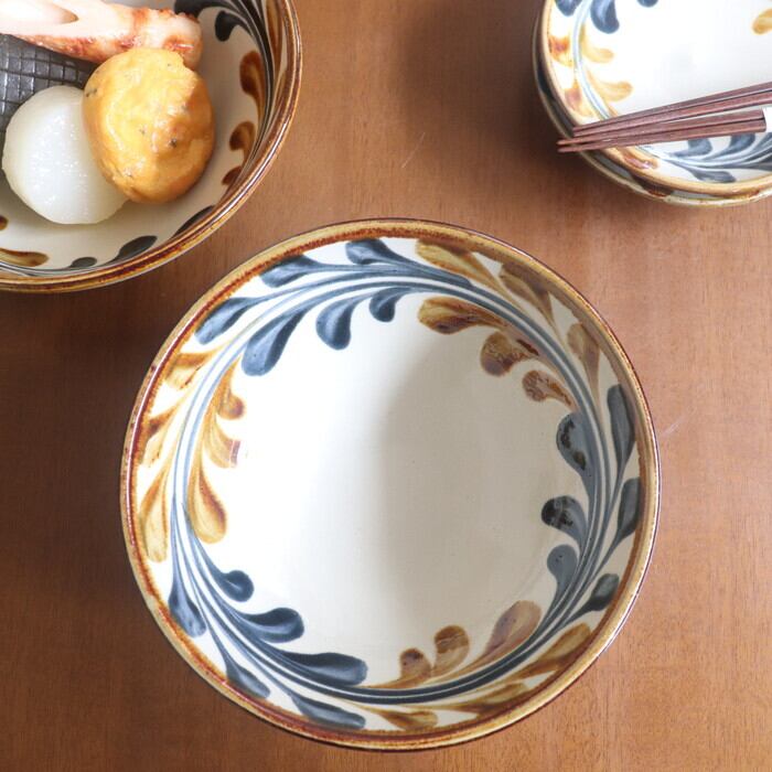 やちむん 陶眞窯 7寸鉢 デイゴ唐草 Yachimun Bowl 21cm #455 | 和食器