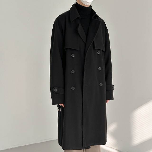 Double-breasted collar wool coat   c-038