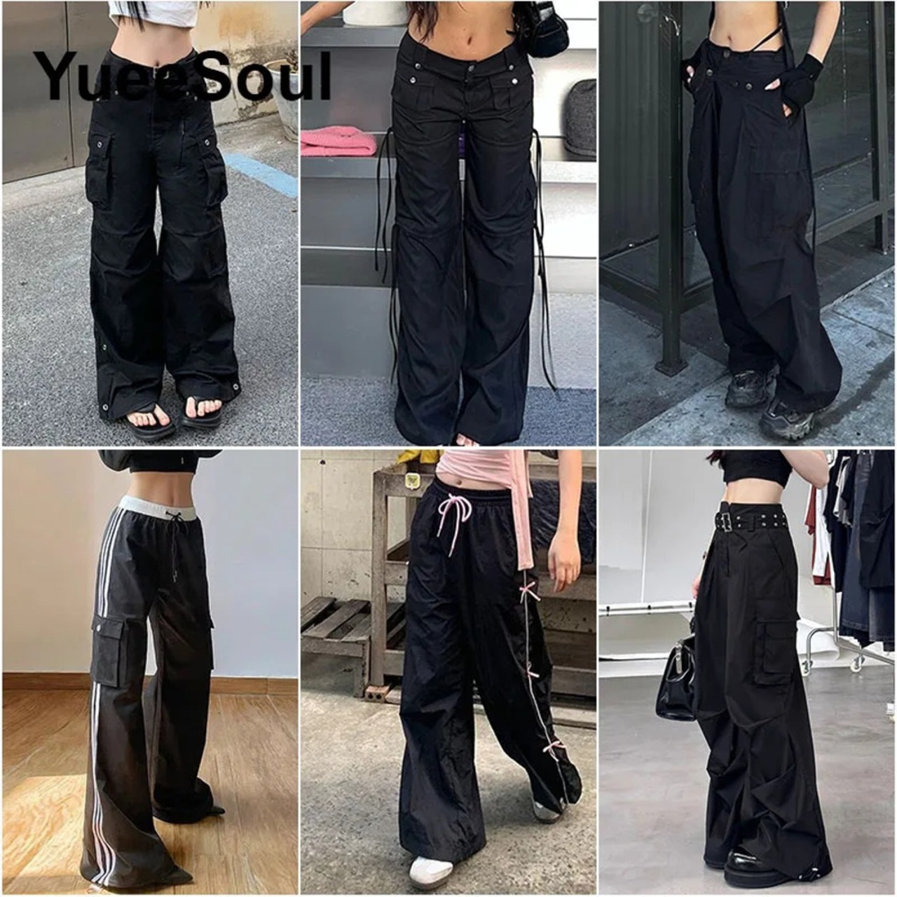 レディースブラックレースゴシックパンツ、セクシーカーゴパンツ、美的  