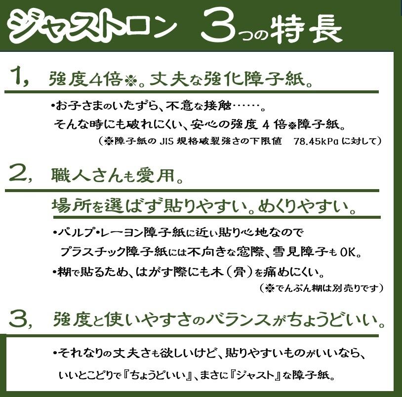 強化障子紙 ジャストロン無地(4倍強い/破れにくい障子紙/業務用/30m巻
