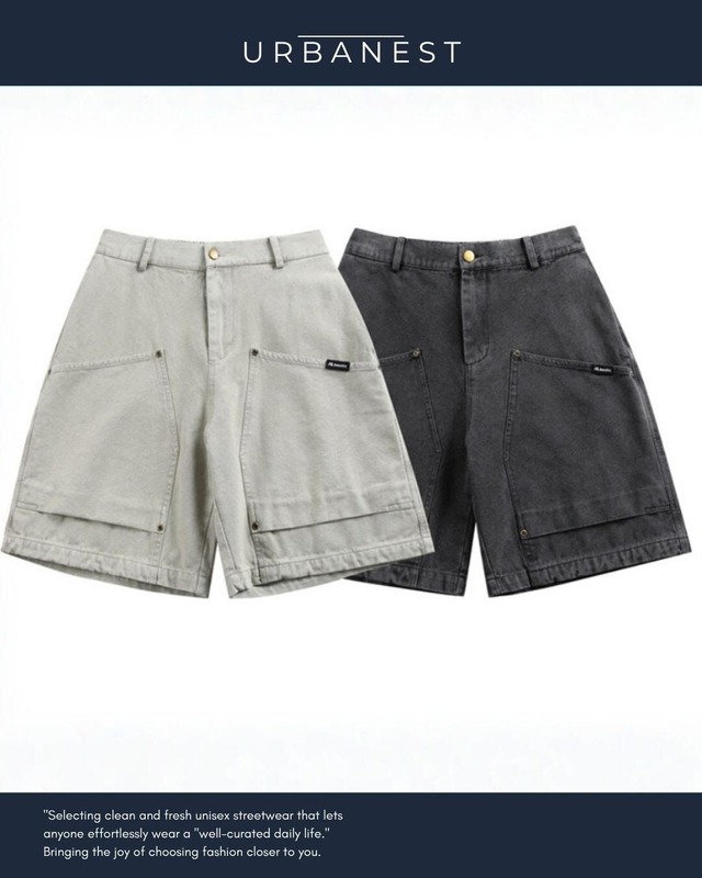 【URBANEST】ワイドデニムウォッシュ加工ハーフパンツ 2color UN0100