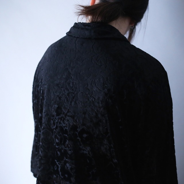 flower motif beautiful pattern black velours see-through shirt