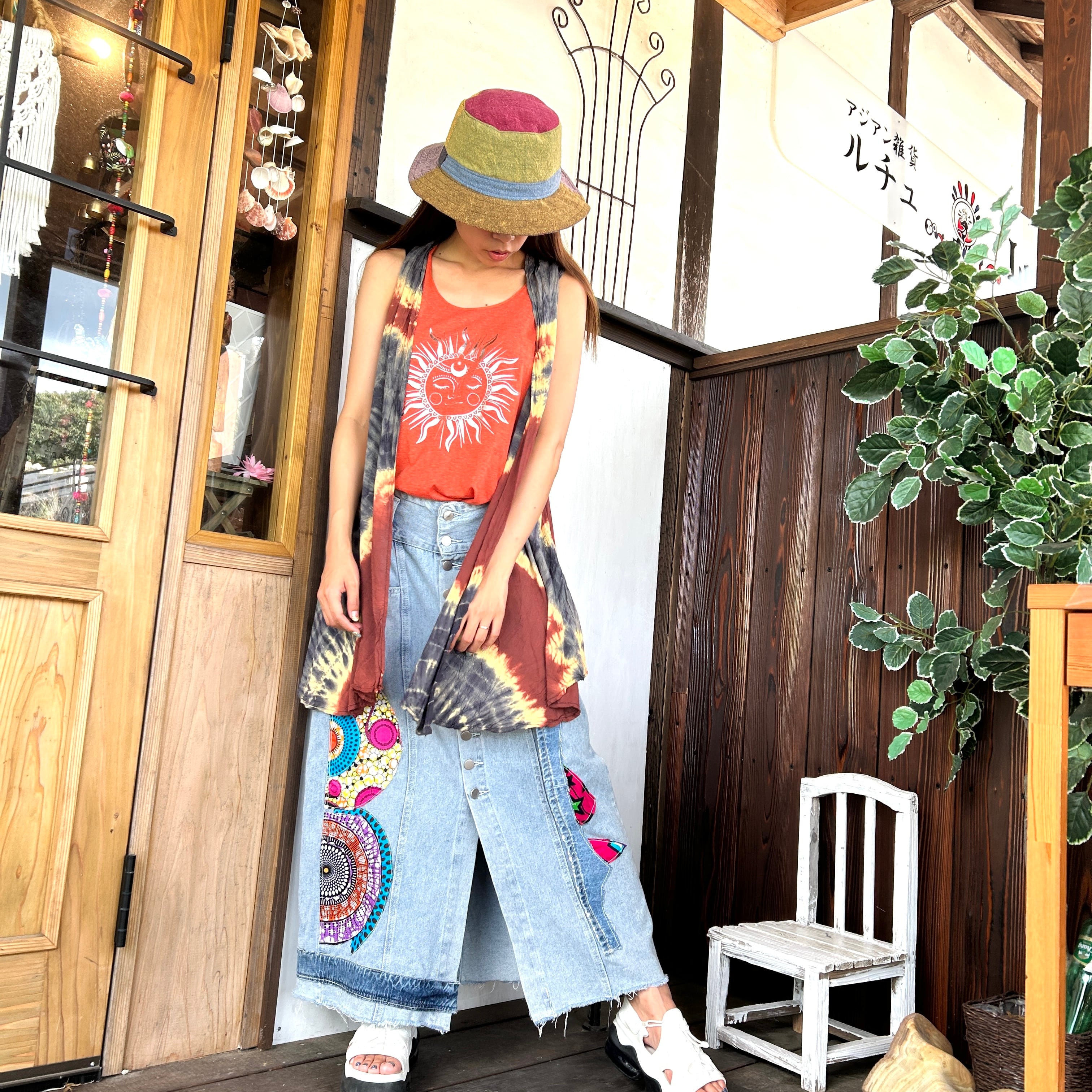 アフリカンボタンリメイクデニムスカート | アジアン雑貨ルチュ