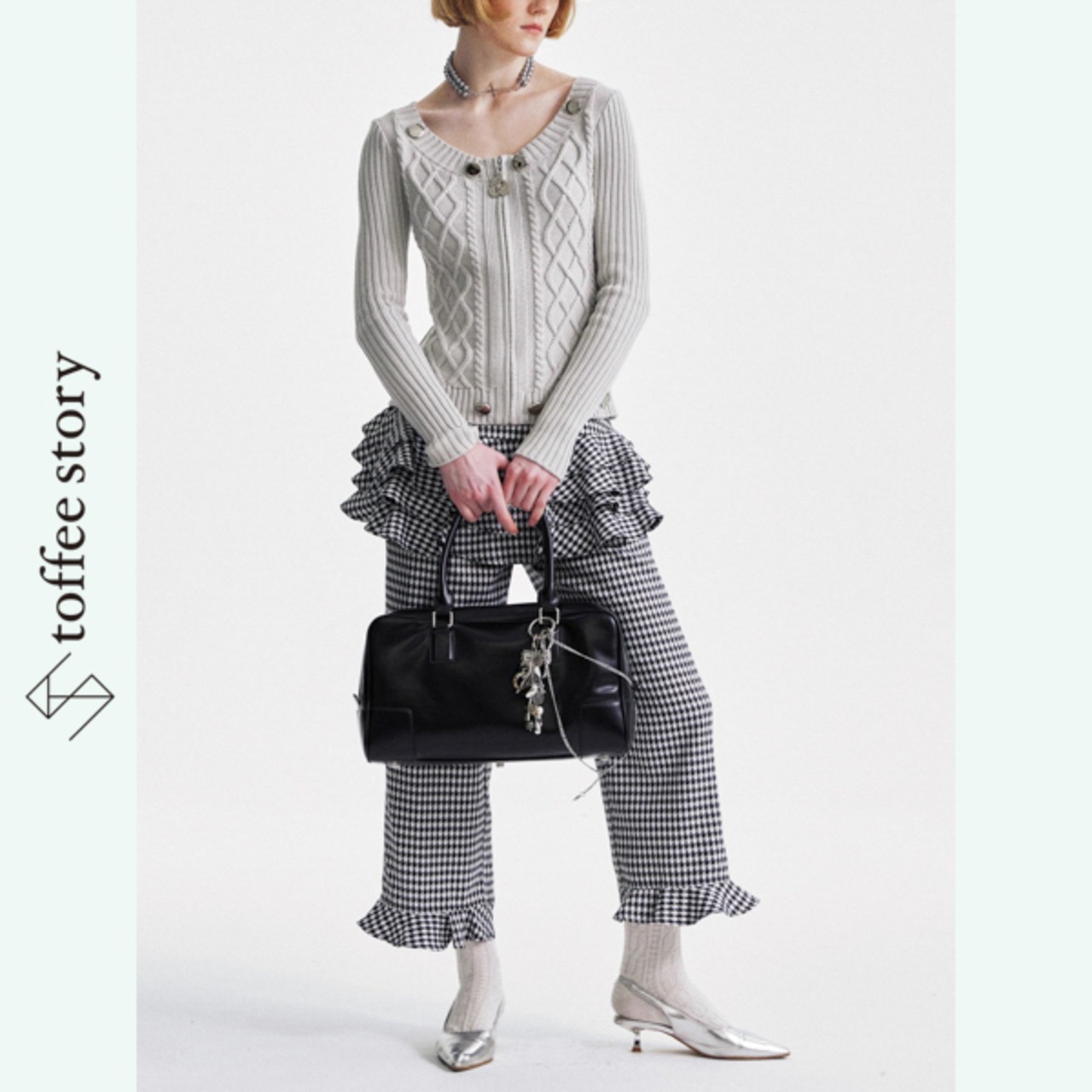 千鳥格子のフリルシンフォニー・クロップドパンツ 《B0027》