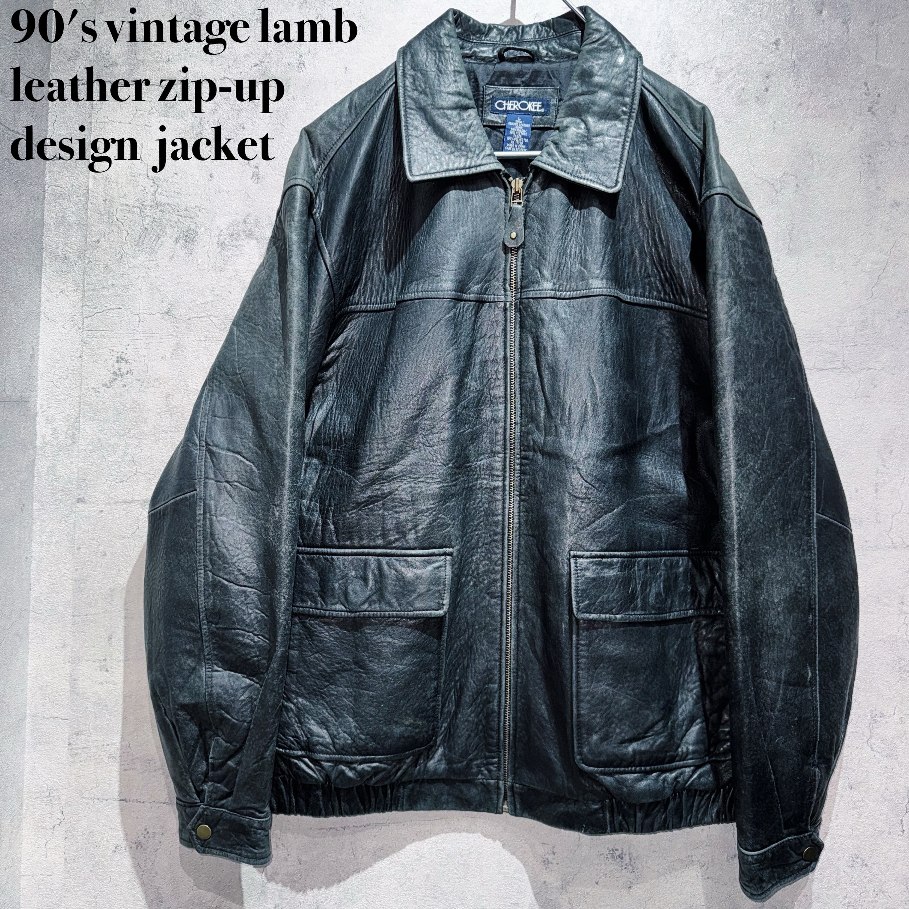 90's vintage lamb leather zip-up design jacket