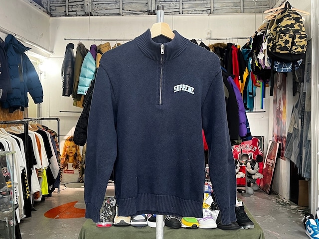 Supreme HALF ZIP MOCK NECK SWEATER NAVY SMALL 33860