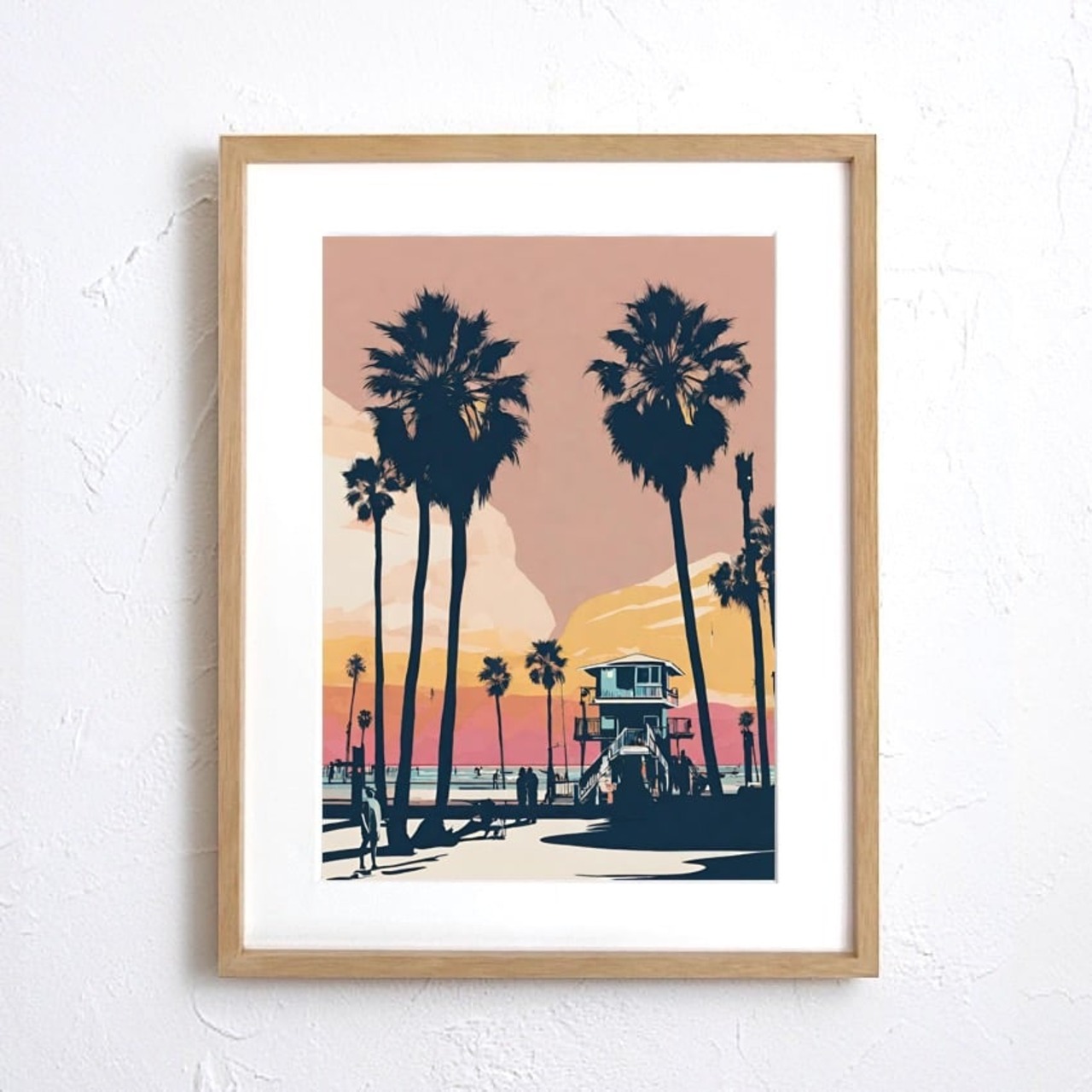 Santa Monica Beach｜西海岸の夕景が彩るビンテージアートポスター｜大人のレトロモダン空間に映えるサンタモニカの風景A4ポスター