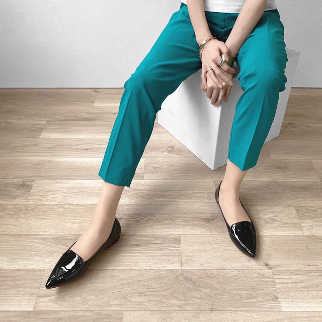 【OT3764】晴雨兼用／オペラ フラットシューズ：ブラックE 23.0cm【一部難あり】