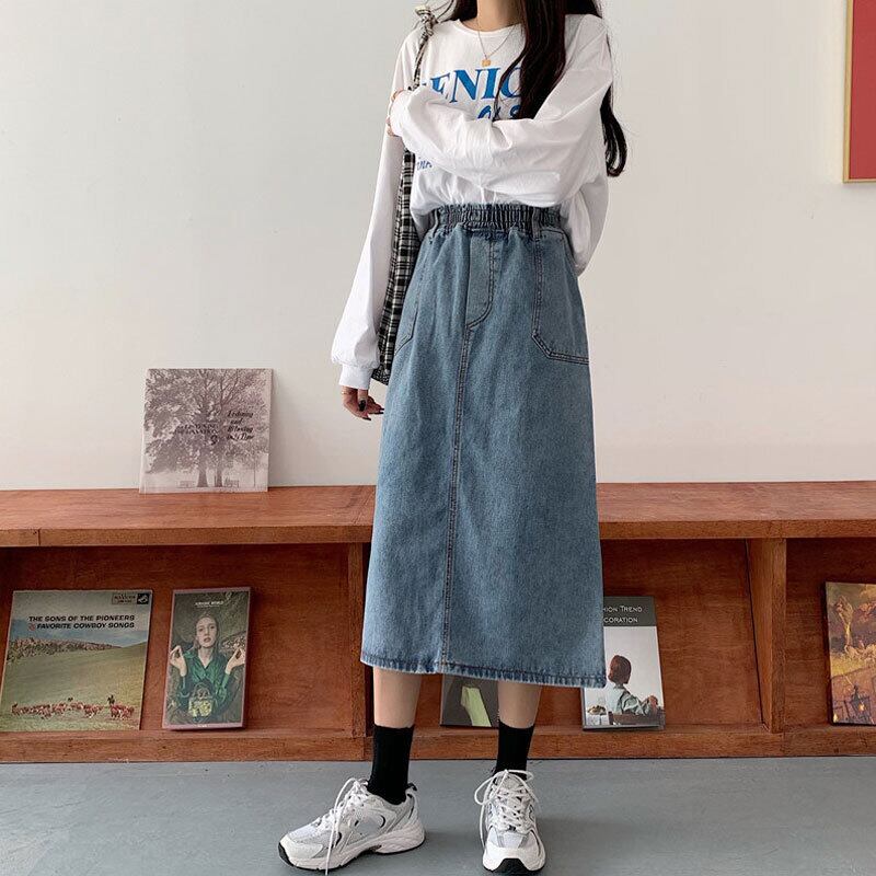 スタンダードスカート スプリングオータムストレッチウェストスリットロング レトロ エラスティック 伸縮 春物 秋物 萌量不足31003805301