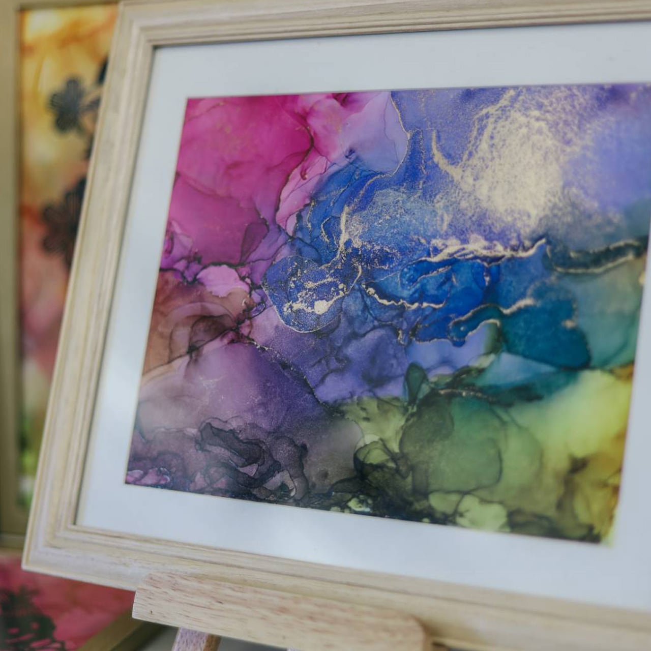 アルコールインクアート No.53 アルコールインクアート 原画 A4サイズ 絵 紫 緑 透明感