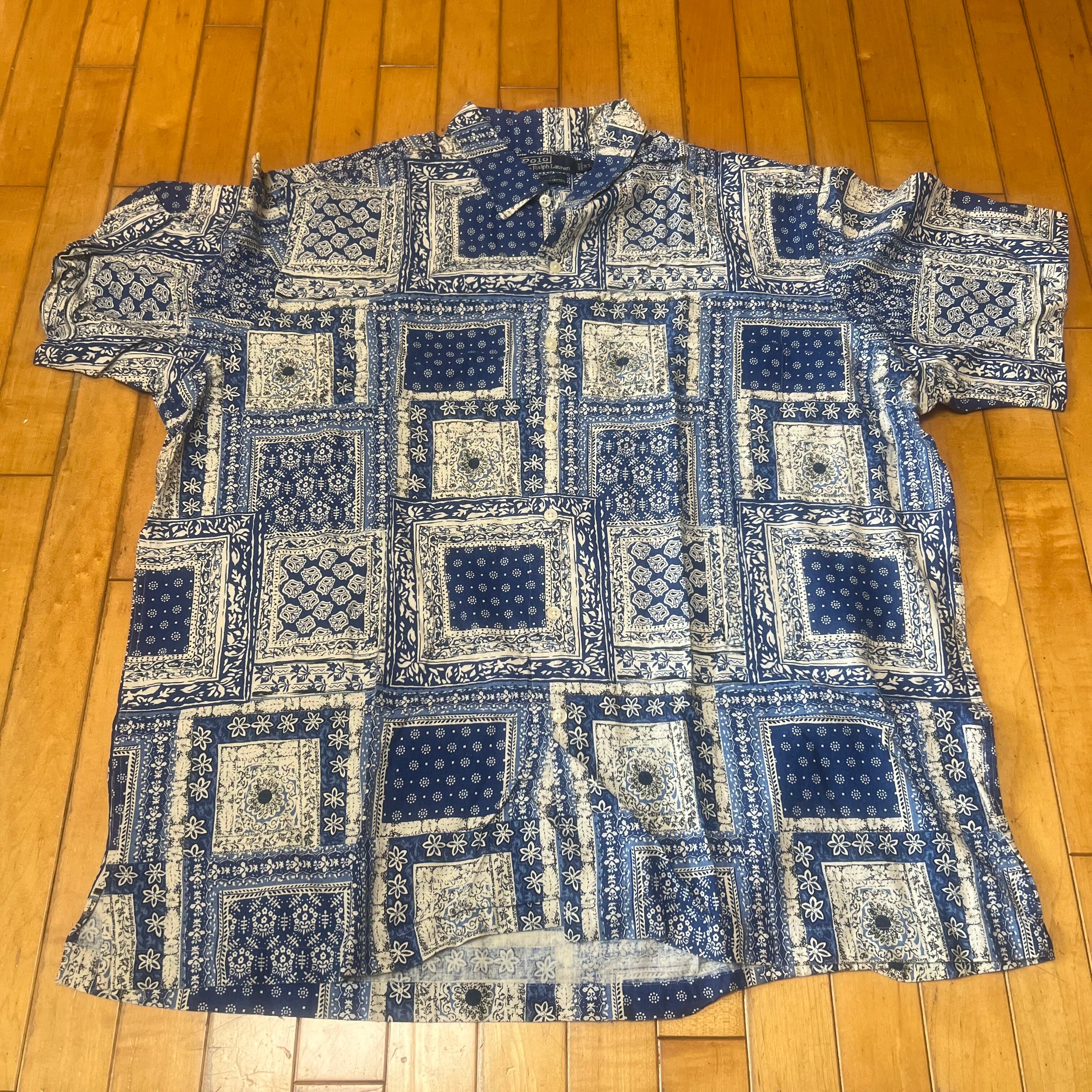 POLO ラルフローレン アロハシャツ フラミンゴ 紺 XL | bigpink1919