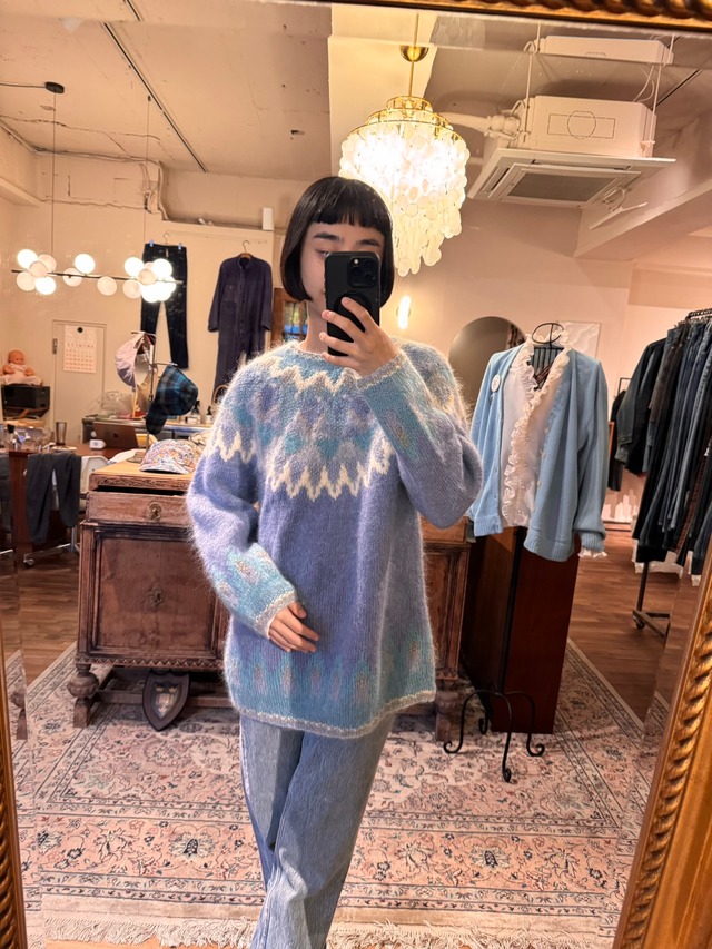 SIGRID OLSEN Nordic Pattern Mohair Blend Hand Knit Sweater