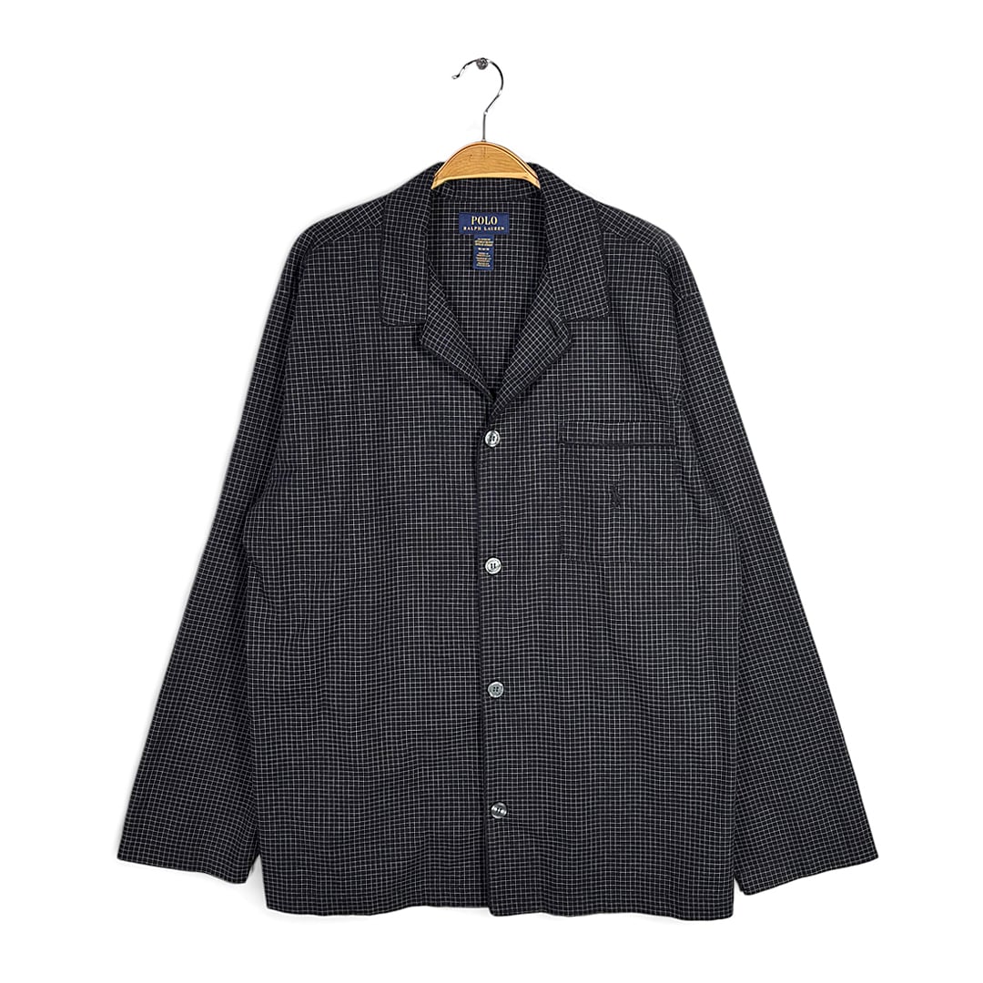 ラルフローレン パジャマシャツ ブラック グラフチェック 黒ポニー ワンポイントロゴ RALPH LAUREN サイズM 古着 CA1528