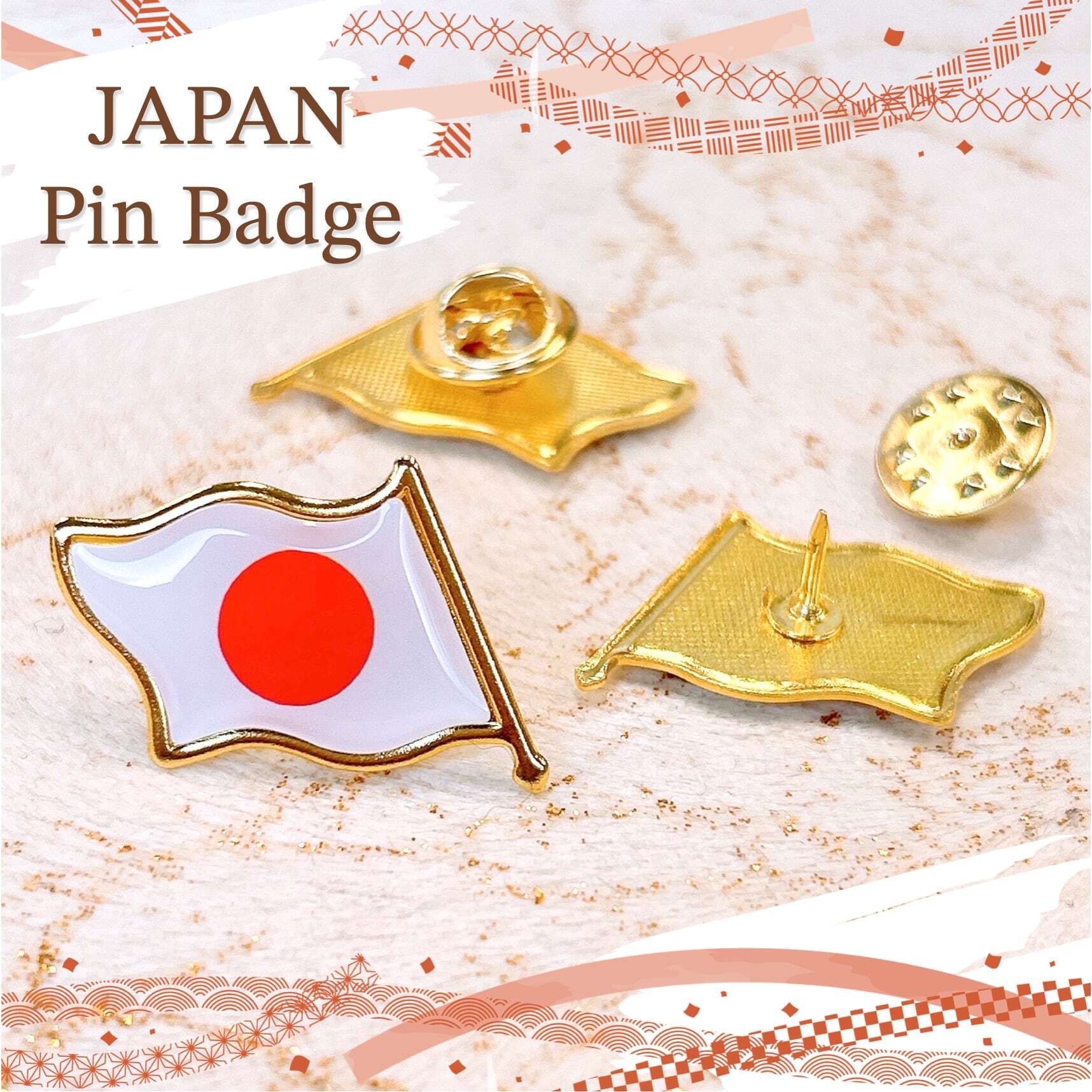 日本 国旗 ピンバッジ 】 1個 ゴールド 紅白 ジャパン 日の丸 JAPAN