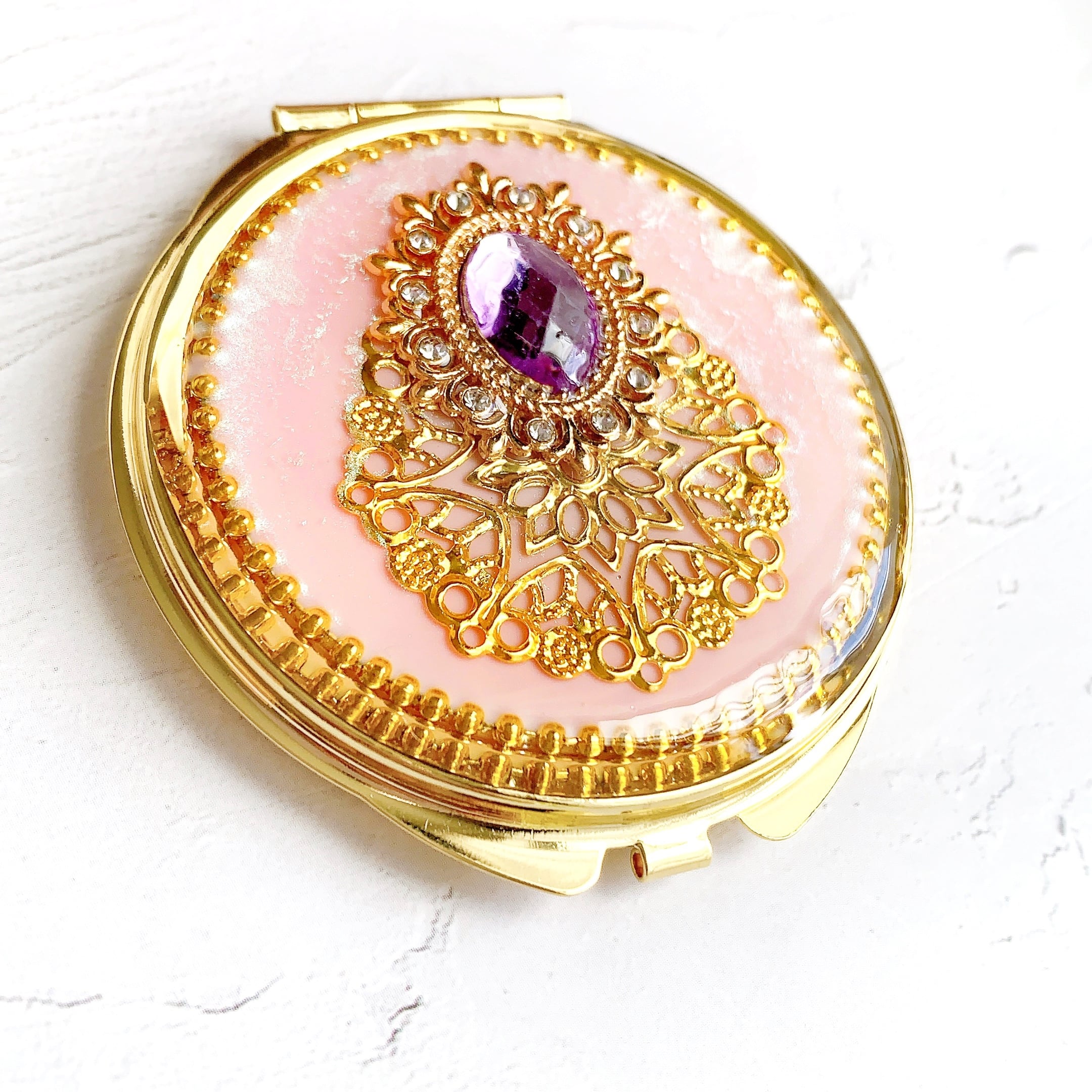 ジュエリーミラー ［ プリンセス ］パールピンク / 両面 コンパクト