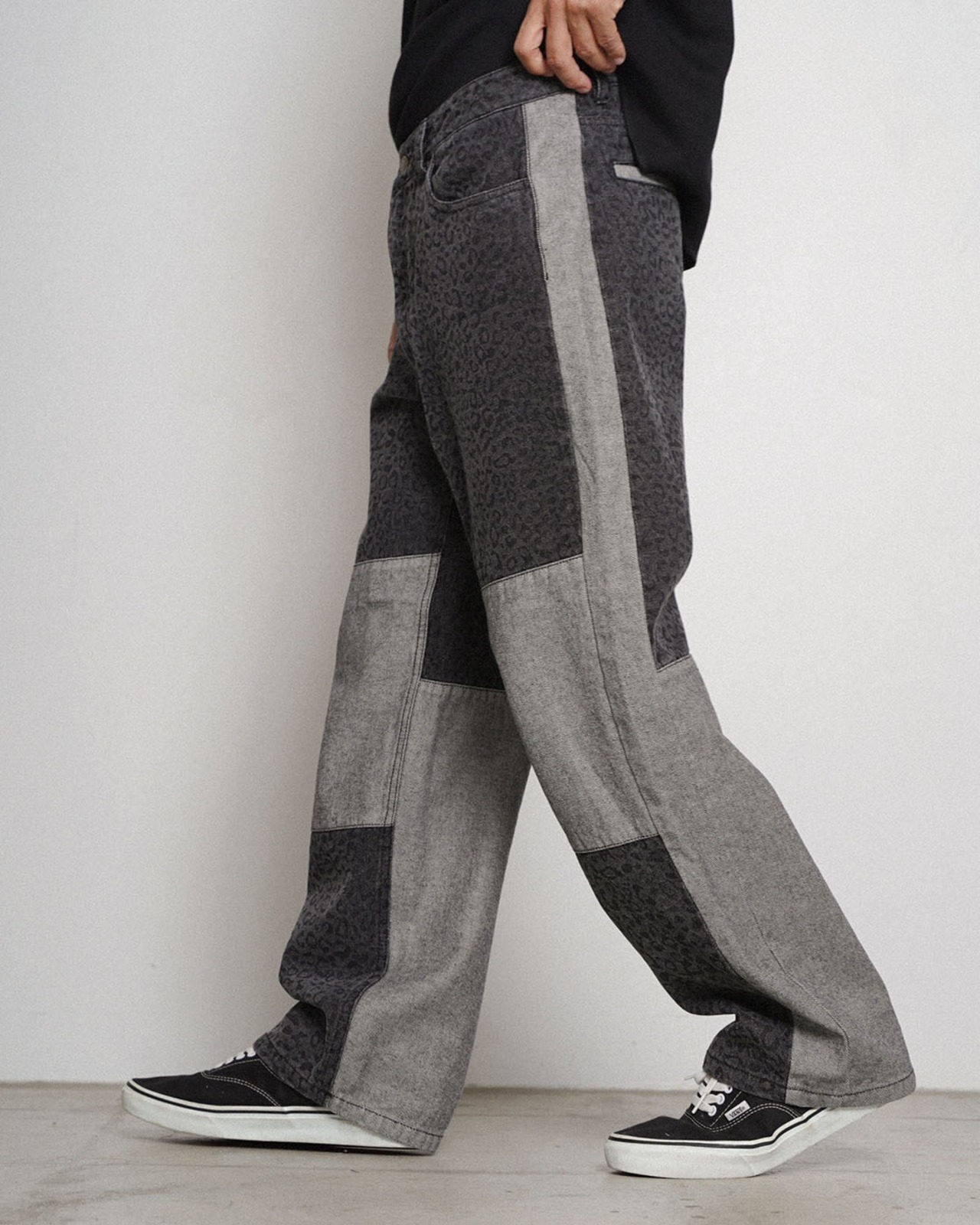 【#Re:room】LEOPARD PANELED WIDE DENIM PANTS［REP323］