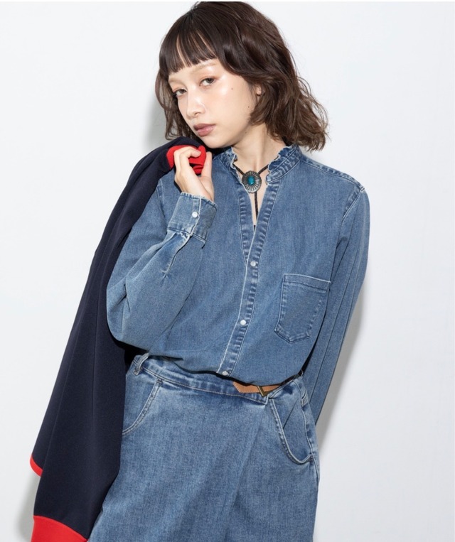 [予約販売] MARGAUX VINTAGE マルゴーヴィンテージ　ライトオンスデニムフリルシャツ　BL-27014 (1/中〜末入荷予定)