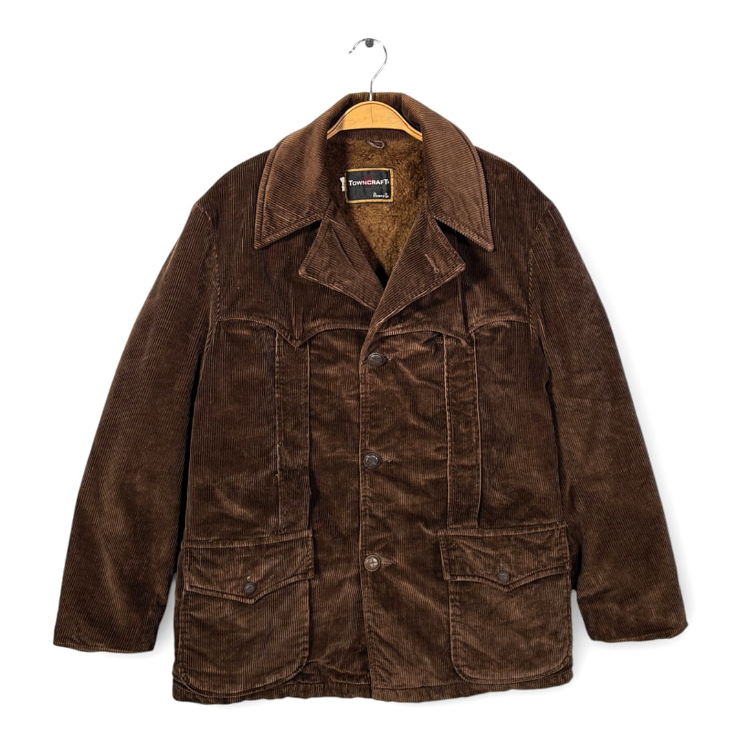 60s ペニーズ タウンクラフト ヴィンテージ ランチコート コーデュロイジャケット ダークブラウン Penneys TOWNCRAFT サイズM 古着 DZ0802