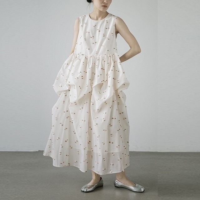 Jacquard Asymmetric Frill Sleeveless ワンピース [26010441]