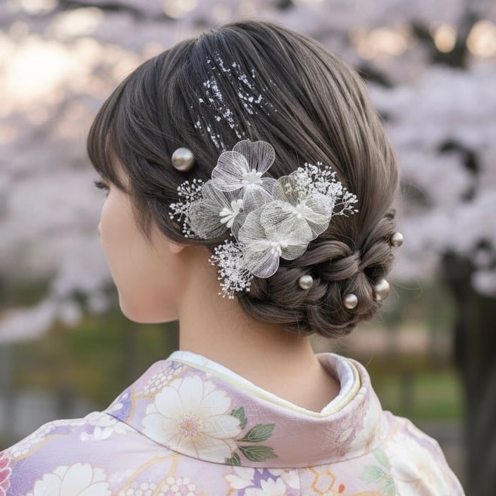 A279 シルバーアクセサリー パール 髪飾り ドライフラワー シルバー