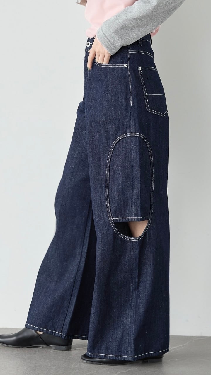 ALMOND*OIL サイドデザインカラーデニム No.261A1302 ネイビー ピンク Mサイズ Lサイズ アーモンドオイル