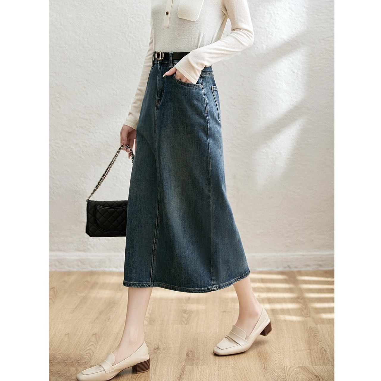 ミモレ丈デニムスカート A00525