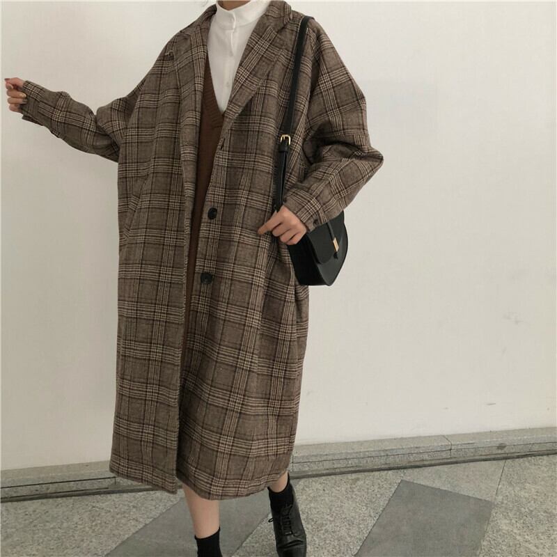 美品　ウーヨンミ　韓国デザイン　ウールコート　おしゃれ　細目　ブラウン　４８