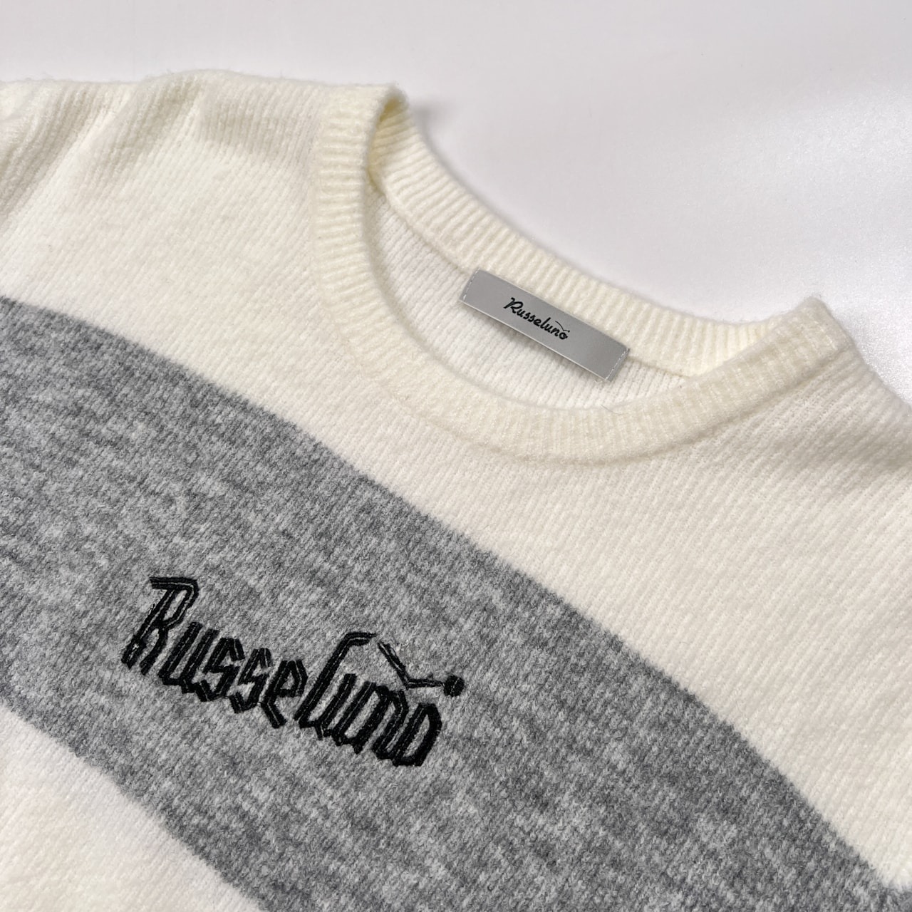 RUSSELUNO ラッセルノ ロゴ刺繍 ボーダー ニットセーター サイズ 5 /ホワイト×グレー/メンズ/ゴルフ